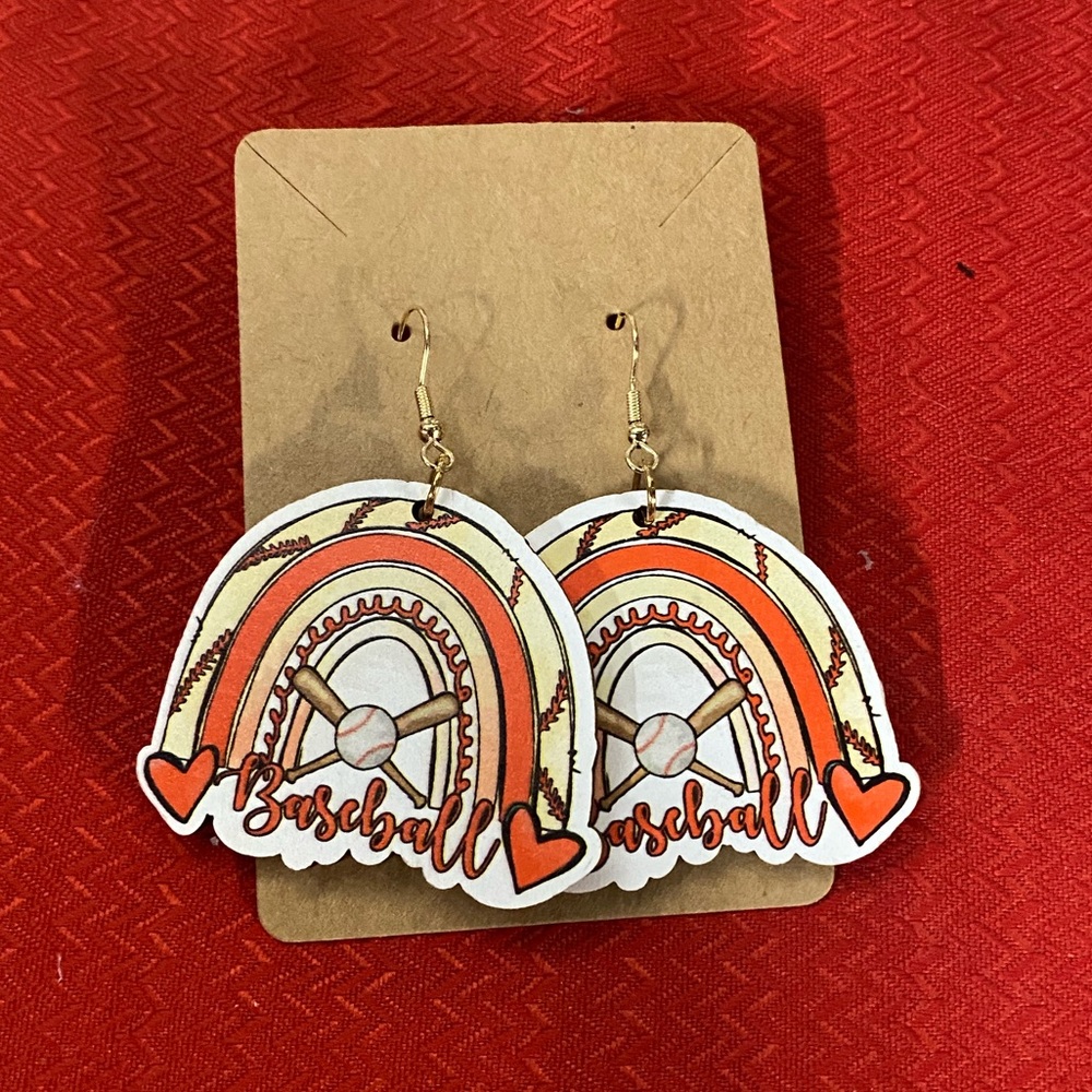 Baseball, Rainbow, Earrings